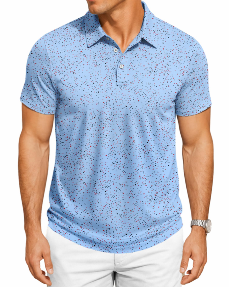 Spencer Men’s Printed Golf Polo – Moisture-Wicking, 4-Way Stretch & UPF 30+