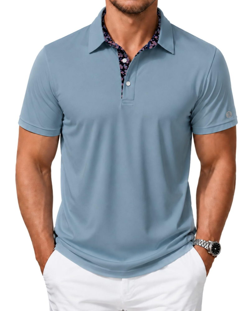 Declan Men’s Golf Polo Shirt – Quick-Dry, 4-Way Stretch & Printed Collar