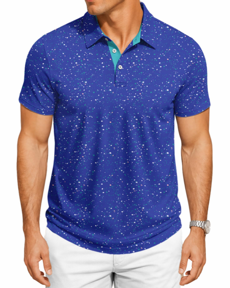 Spencer Men’s Printed Golf Polo – Moisture-Wicking, 4-Way Stretch & UPF 30+