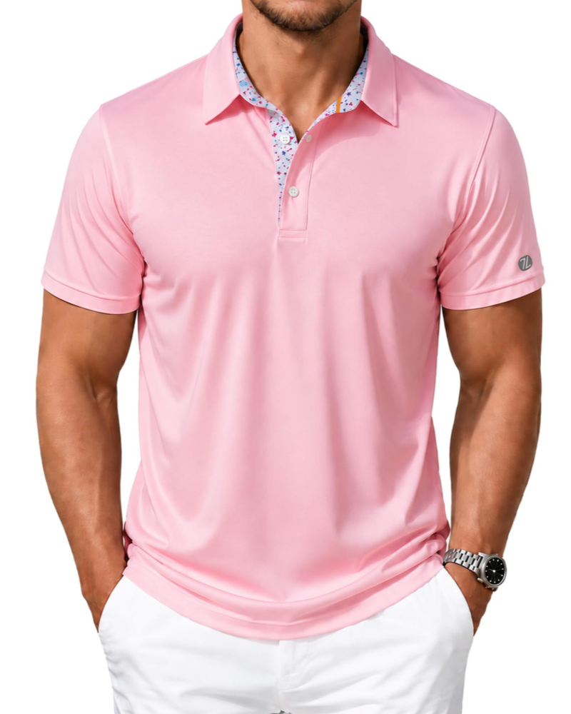 Declan Men’s Golf Polo Shirt – Quick-Dry, 4-Way Stretch & Printed Collar