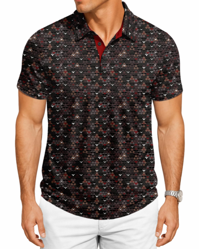 Spencer Men’s Printed Golf Polo – Moisture-Wicking, 4-Way Stretch & UPF 30+