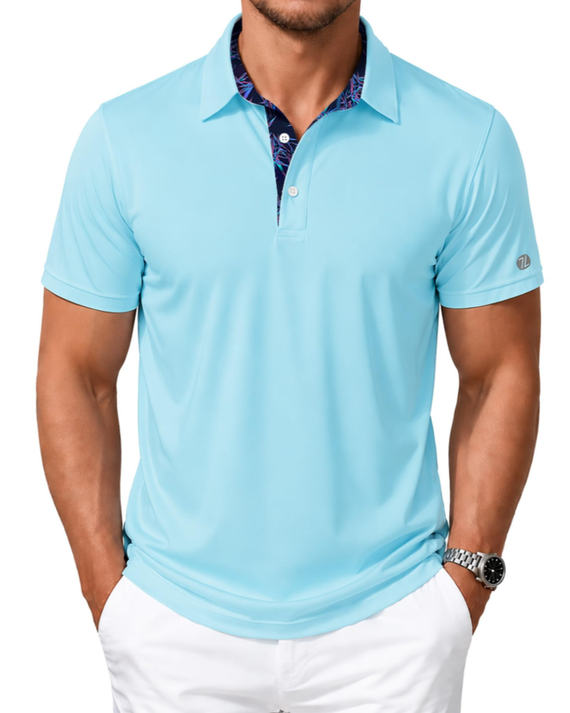 Declan Men’s Golf Polo Shirt – Quick-Dry, 4-Way Stretch & Printed Collar
