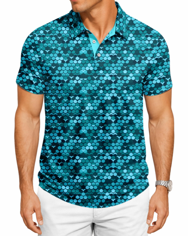 Spencer Men’s Printed Golf Polo – Moisture-Wicking, 4-Way Stretch & UPF 30+