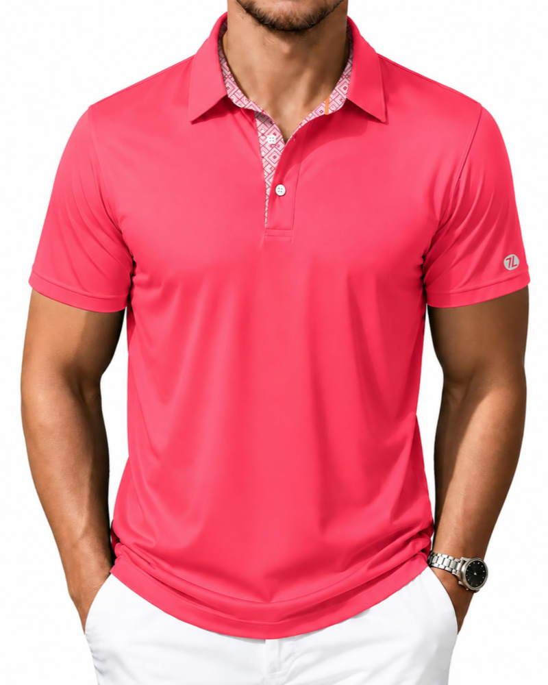 Declan Men’s Golf Polo Shirt – Quick-Dry, 4-Way Stretch & Printed Collar