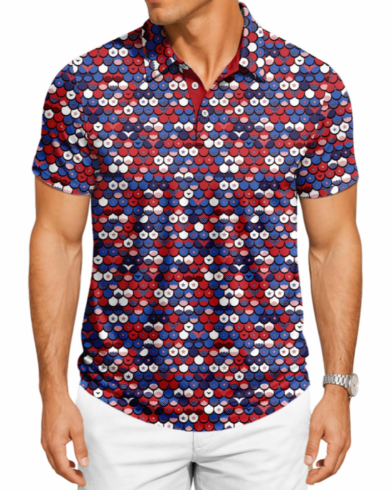 Spencer Men’s Printed Golf Polo – Moisture-Wicking, 4-Way Stretch & UPF 30+