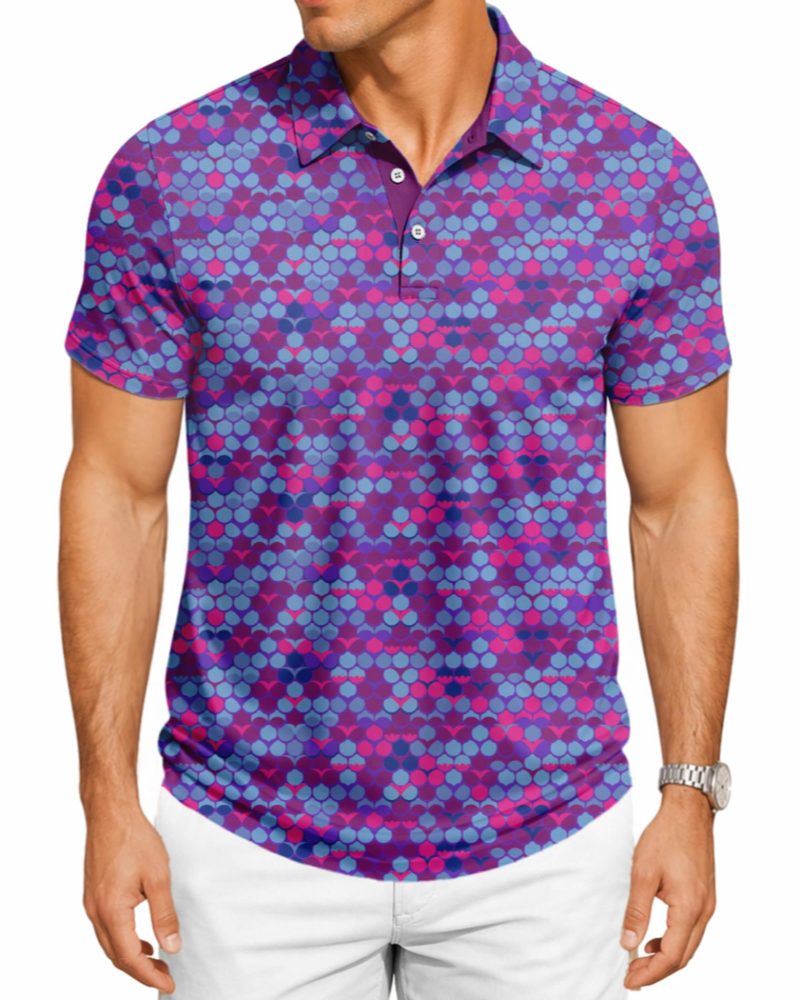 Spencer Men’s Printed Golf Polo – Moisture-Wicking, 4-Way Stretch & UPF 30+