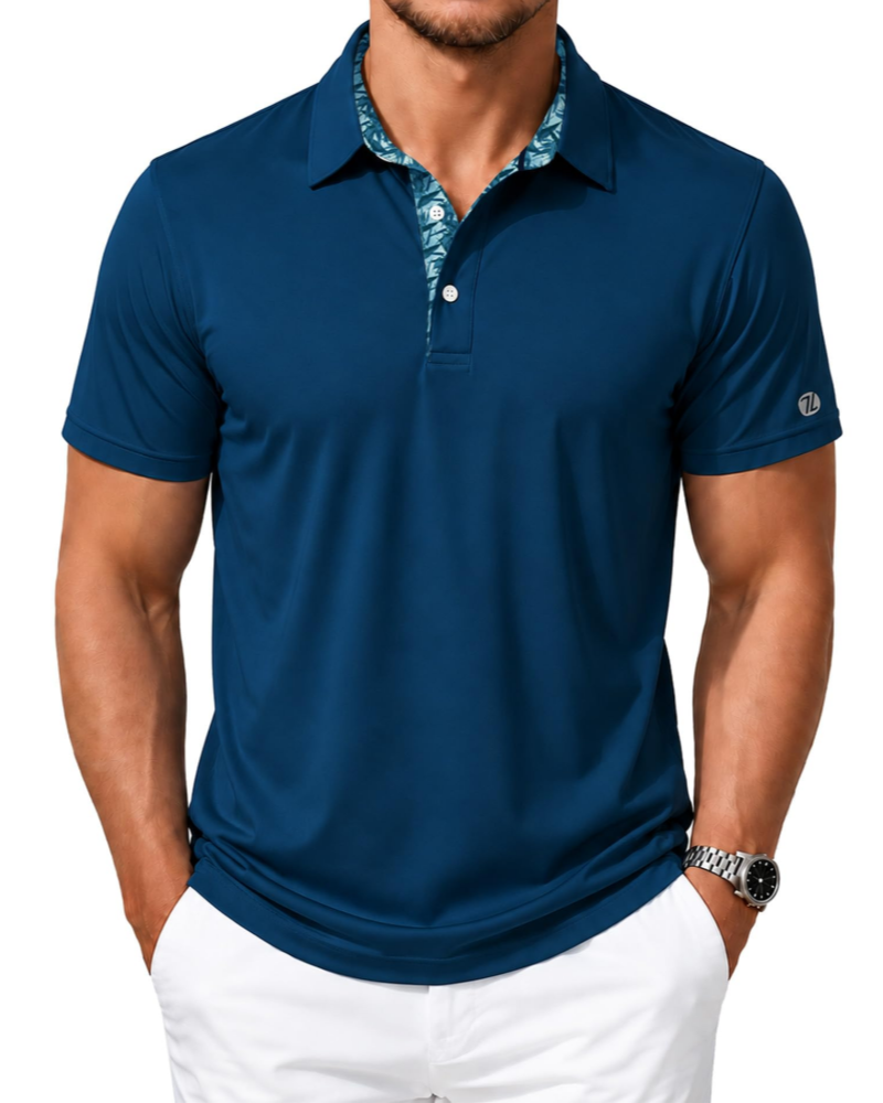Declan Men’s Golf Polo Shirt – Quick-Dry, 4-Way Stretch & Printed Collar
