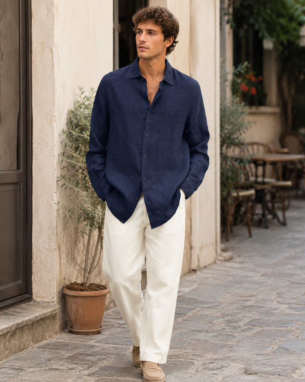 Giovanni Men's Linen Shirt – Long Sleeve Breathable Classic Casual Shirt