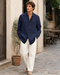 Giovanni Men's Linen Shirt – Long Sleeve Breathable Classic Casual Shirt