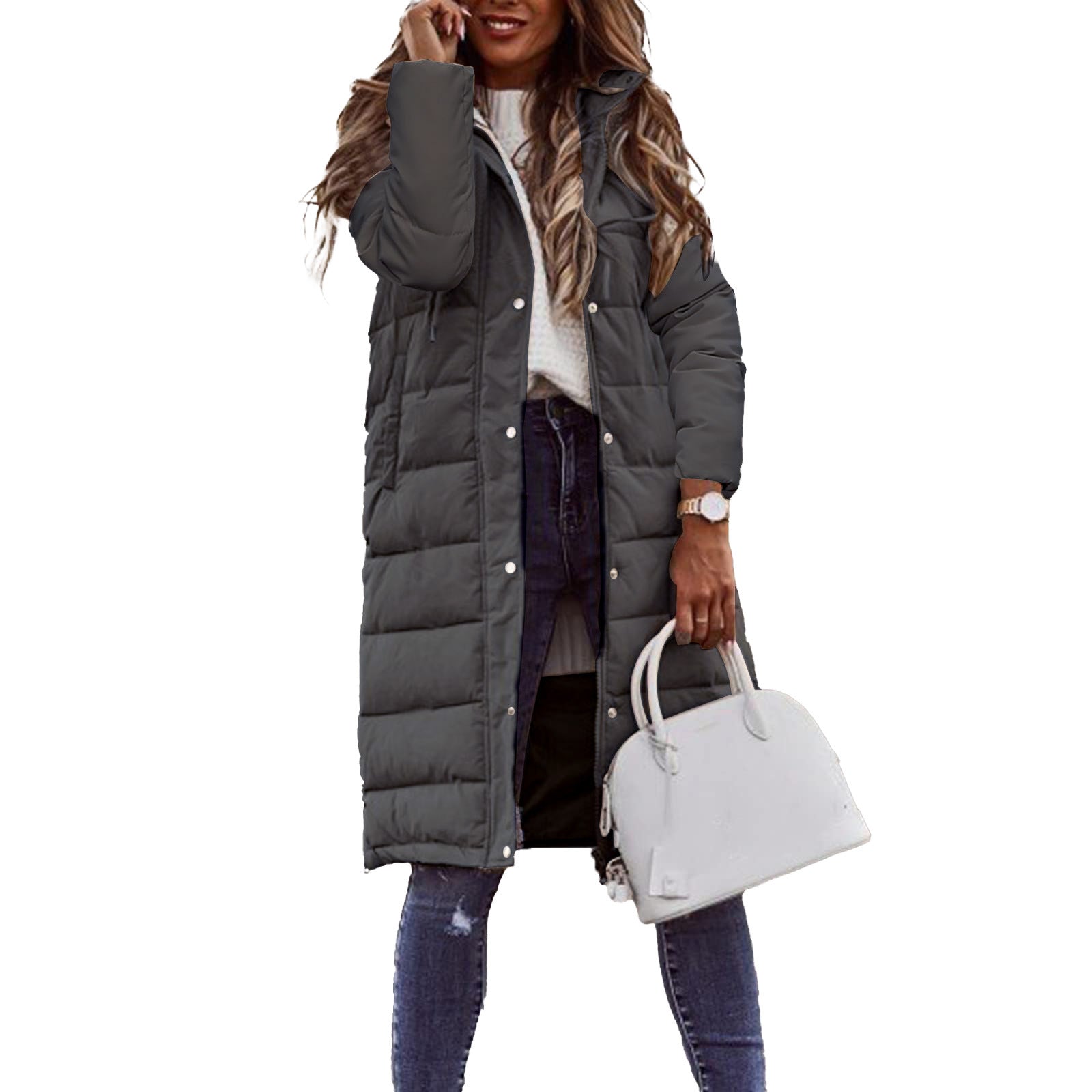 Evie Women’s Long Puffer Coat – Quilted Winter Jacket with Hood & Windproof Design