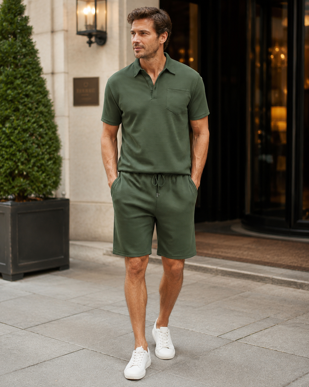 Nathan Men's Polo Set – Slim Fit Shirt & Shorts Casual Summer Outfit Lightweight