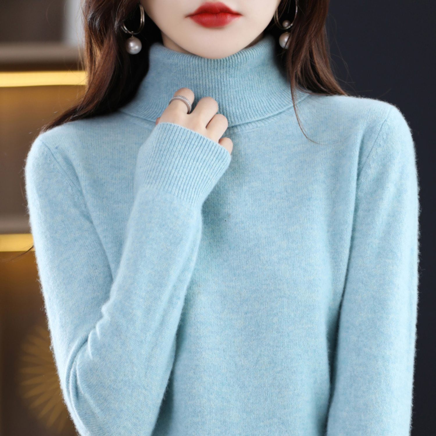 Emmie Women's Cashmere Turtleneck Sweater – Soft Regular Fit Elegant Pullover