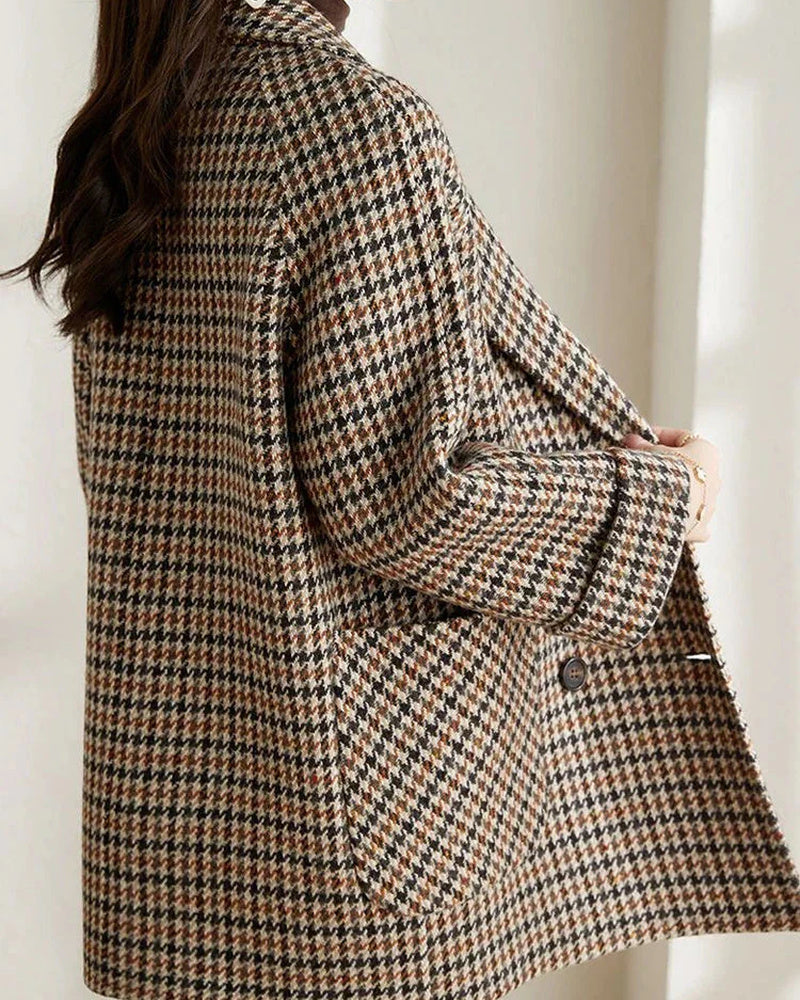 Audrey Women's Plaid Oversized Jacket – Double-Breasted Vintage Blazer Coat