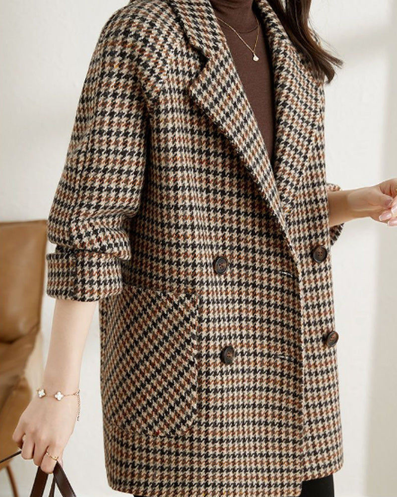 Audrey Women's Plaid Oversized Jacket – Double-Breasted Vintage Blazer Coat