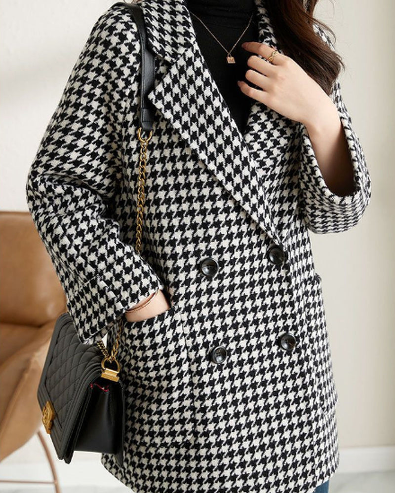 Audrey Women's Plaid Oversized Jacket – Double-Breasted Vintage Blazer Coat