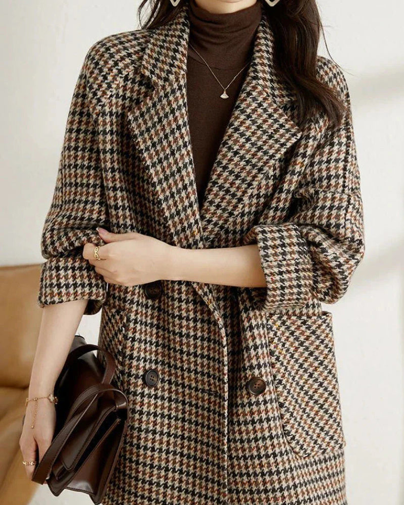 Audrey Women's Plaid Oversized Jacket – Double-Breasted Vintage Blazer Coat