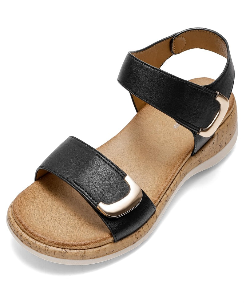 Nora Women's Flat Sandals – Adjustable Buckle Beach Slides with Non-Slip Sole