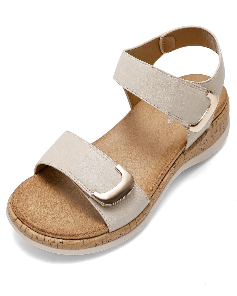 Nora Women's Flat Sandals – Adjustable Buckle Beach Slides with Non-Slip Sole