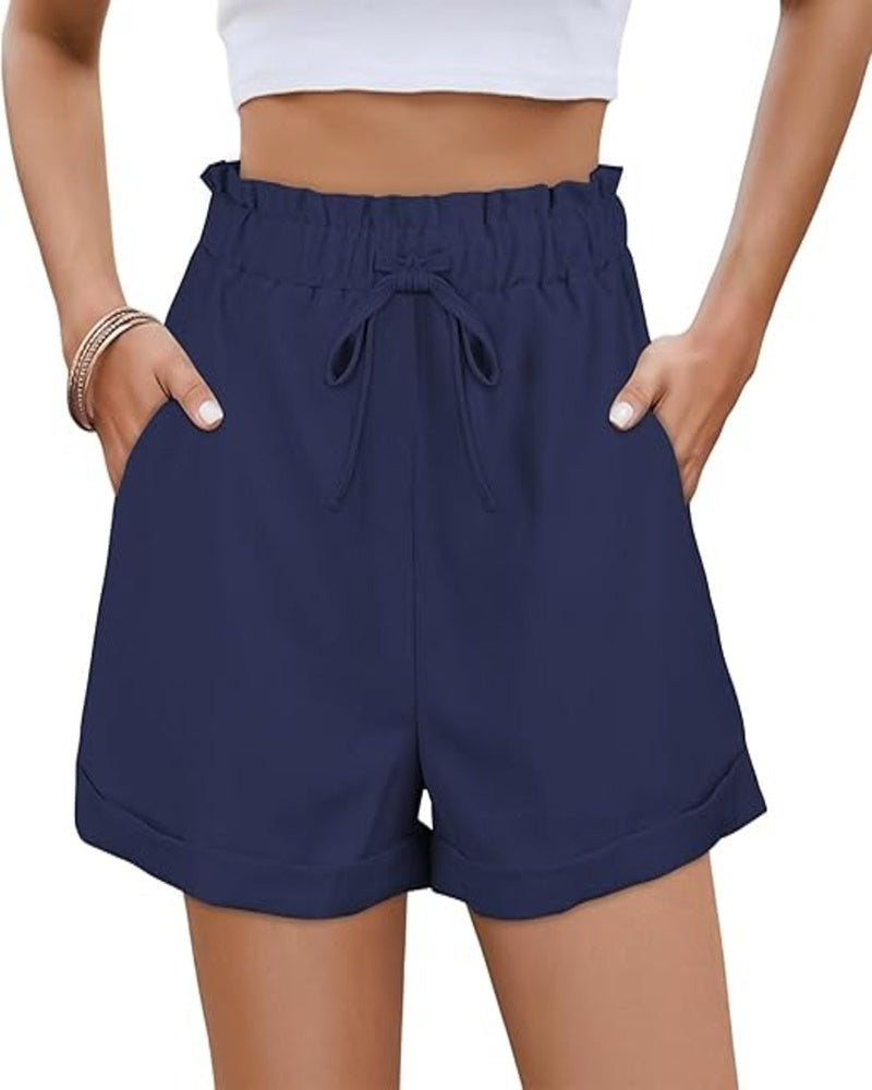 Ava Women's Summer Shorts – High Waist Drawstring Shorts with Pockets for Travel
