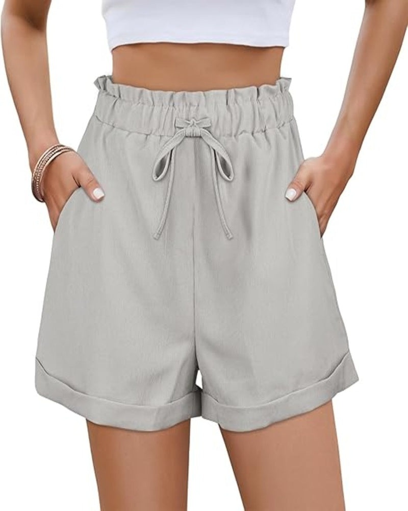 Ava Women's Summer Shorts – High Waist Drawstring Shorts with Pockets for Travel