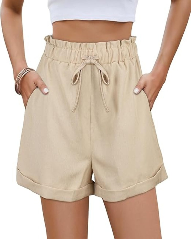 Ava Women's Summer Shorts – High Waist Drawstring Shorts with Pockets for Travel