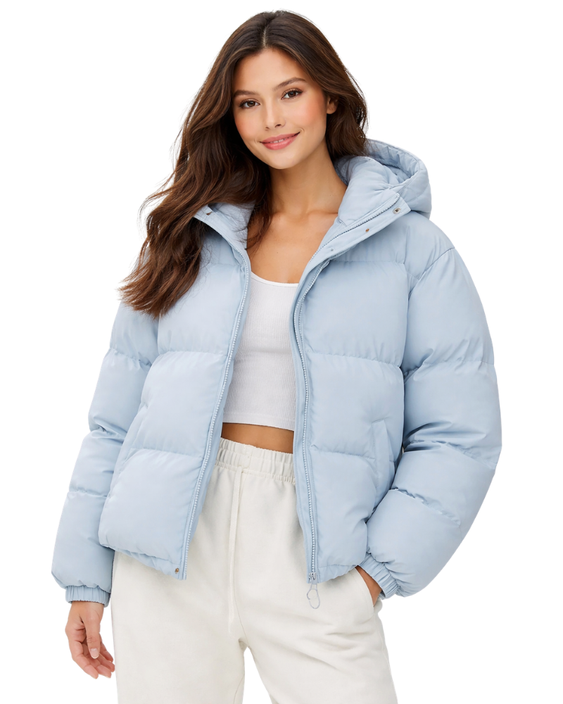 Lilah Women's Lightweight Puffer Jacket – Hooded Zip Winter Coat for Travel