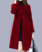 Analia Women's Long Button Coat – Classic Elegant Coat with Pockets for Office Wear