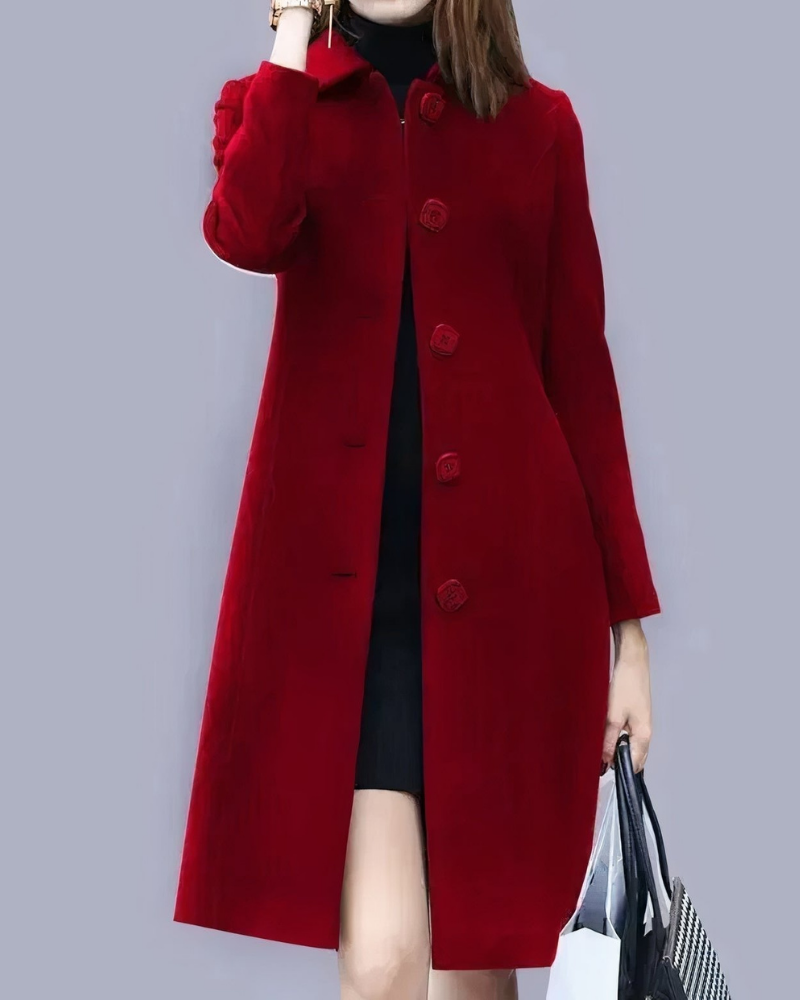 Analia Women's Long Button Coat – Classic Elegant Coat with Pockets for Office Wear
