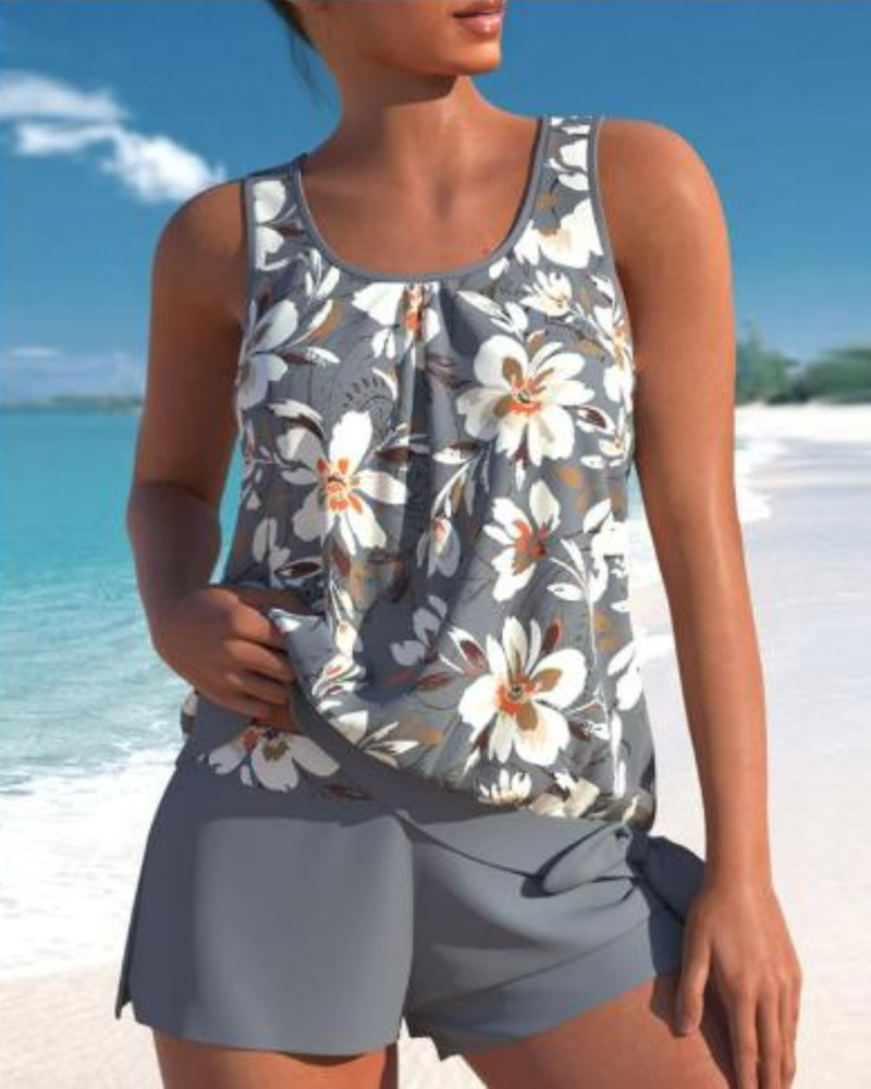 Adalina Women's Floral Tankini Set – Two-Piece Swim Top with Matching Shorts