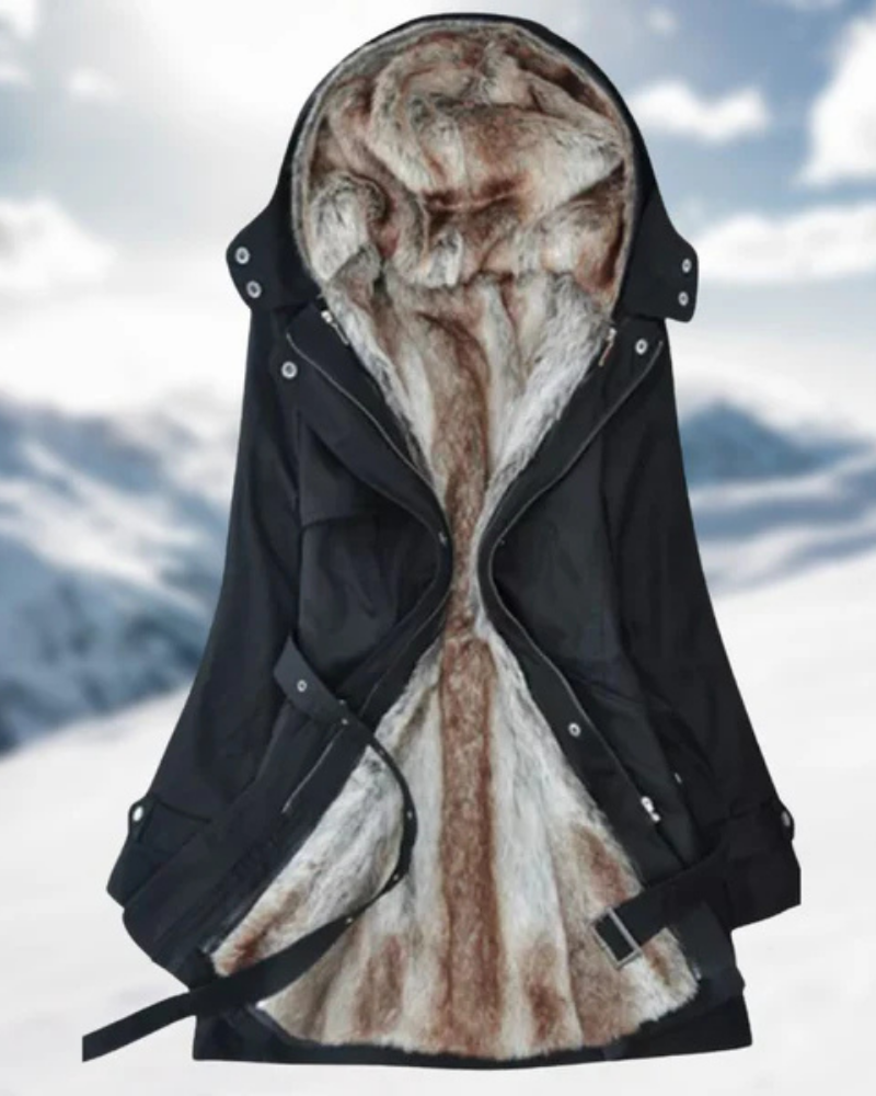 Sadie Women's Long Parka – Faux Fur Lined Hooded Winter Coat with Drawstring Waist