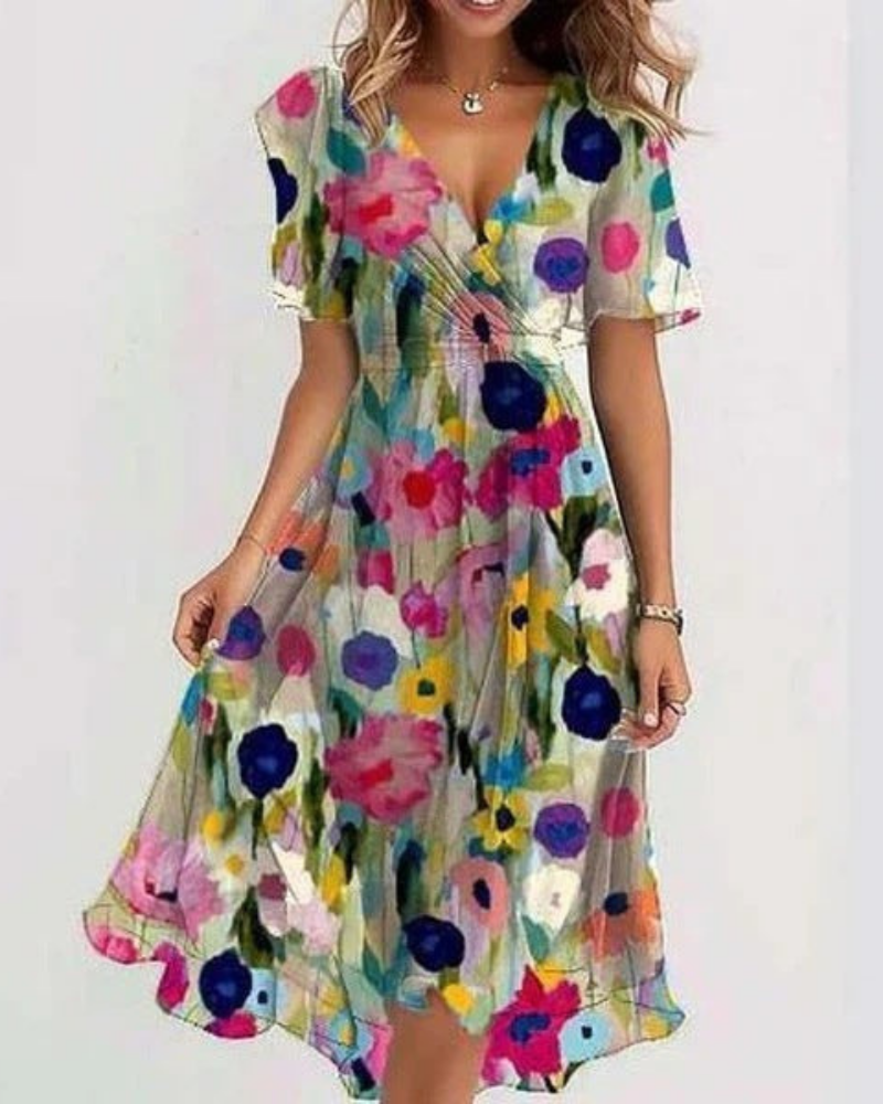 Aimee Women's Floral Midi Dress – Breathable Spring Summer Dress for Brunch