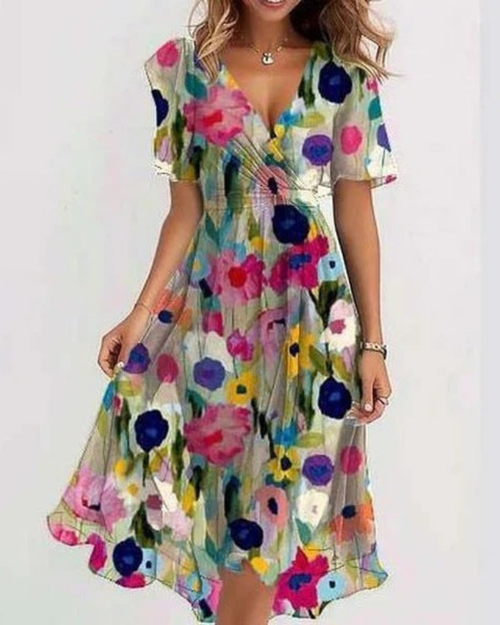 Aimee Women's Floral Midi Dress – Breathable Spring Summer Dress for Brunch