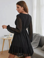 Christy Women’s Polka Dot Dress – Fit & Flare Midi Dress with Sheer Long Sleeves