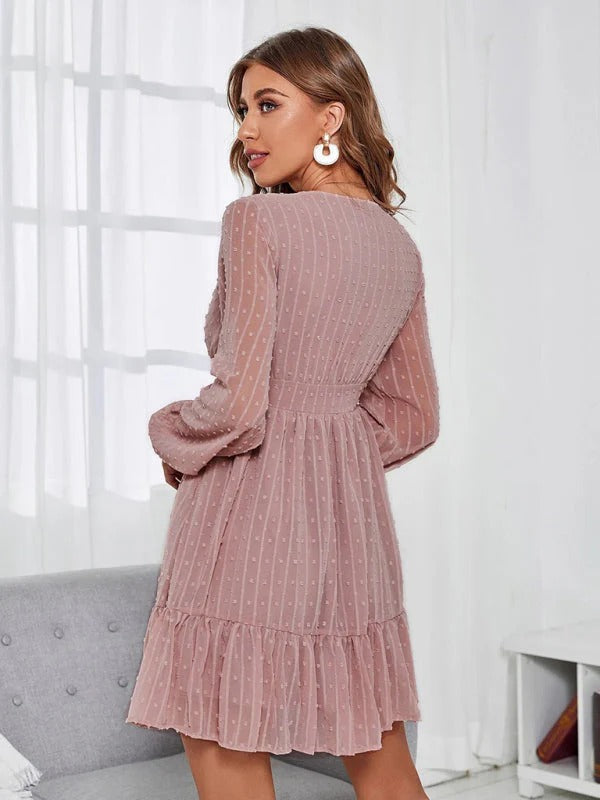 Christy Women’s Polka Dot Dress – Fit & Flare Midi Dress with Sheer Long Sleeves