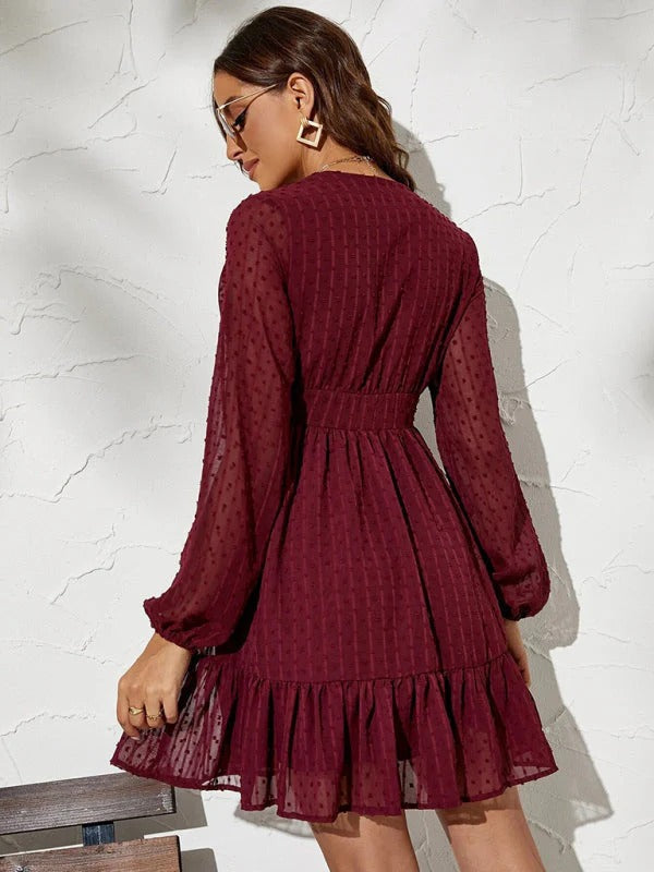 Christy Women’s Polka Dot Dress – Fit & Flare Midi Dress with Sheer Long Sleeves