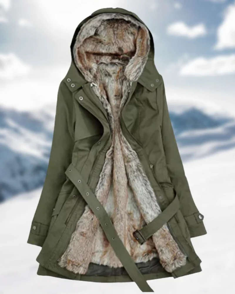 Sadie Women's Long Parka – Faux Fur Lined Hooded Winter Coat with Drawstring Waist
