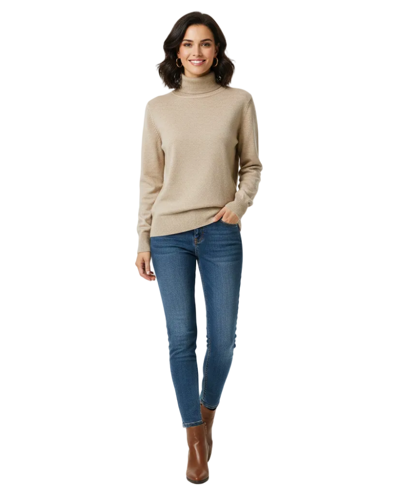 Lea Women's Cashmere Turtleneck Sweater – Fitted Warm Knit Pullover
