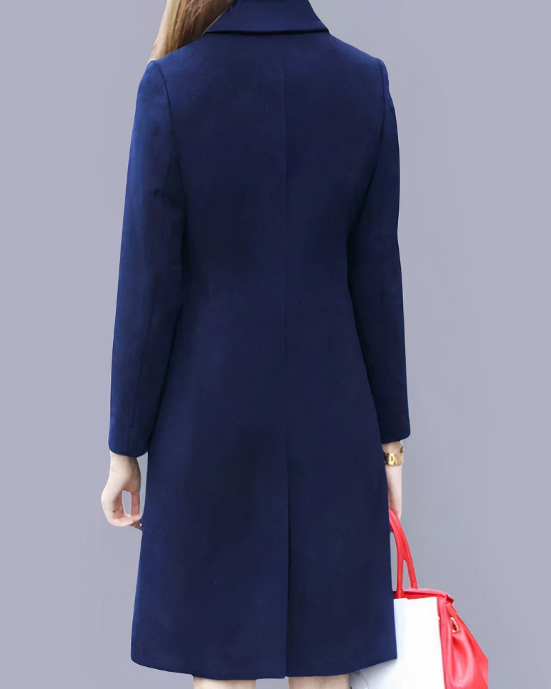 Analia Women's Long Button Coat – Classic Elegant Coat with Pockets for Office Wear