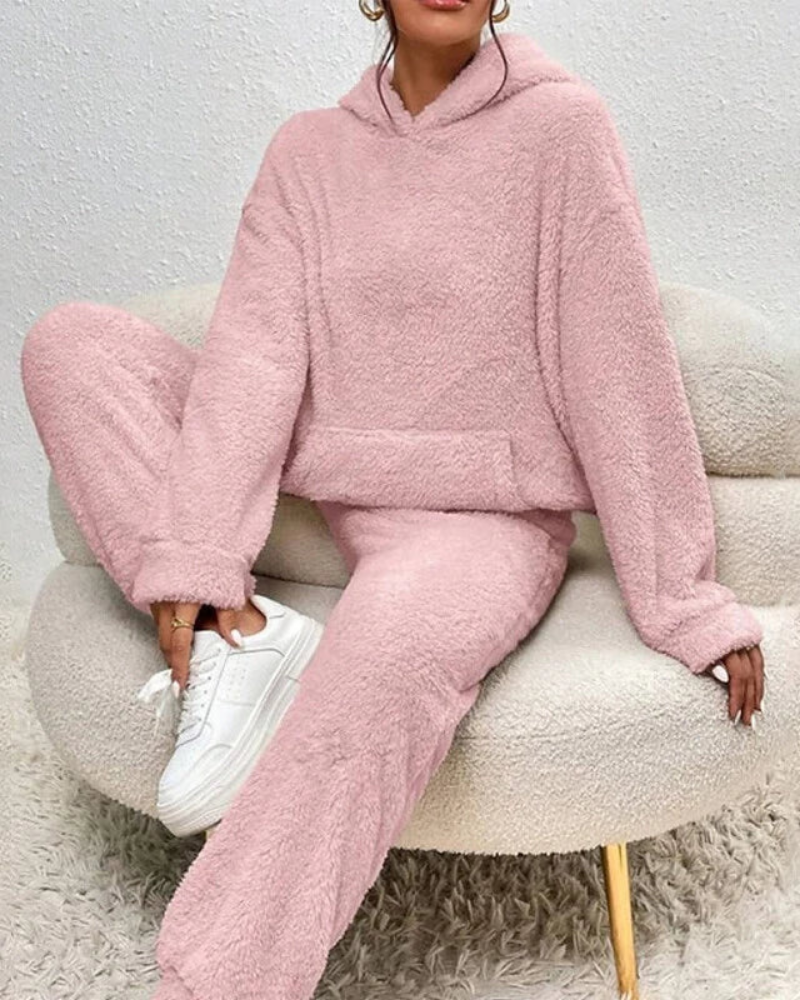 Sloane Women's Fleece Lounge Set – Hooded Winter Pajama Set with Wide Leg Pants