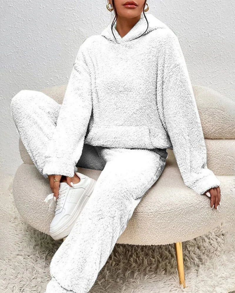 Sloane Women's Fleece Lounge Set – Hooded Winter Pajama Set with Wide Leg Pants