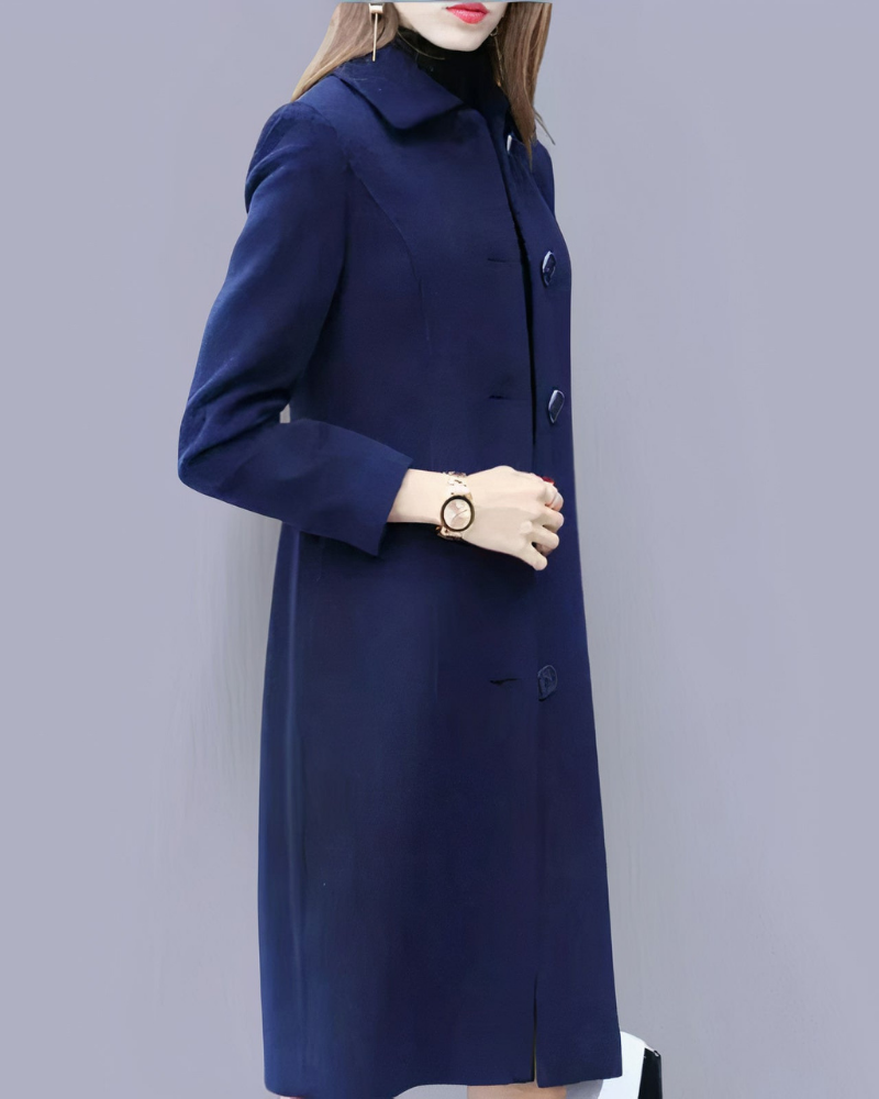 Analia Women's Long Button Coat – Classic Elegant Coat with Pockets for Office Wear