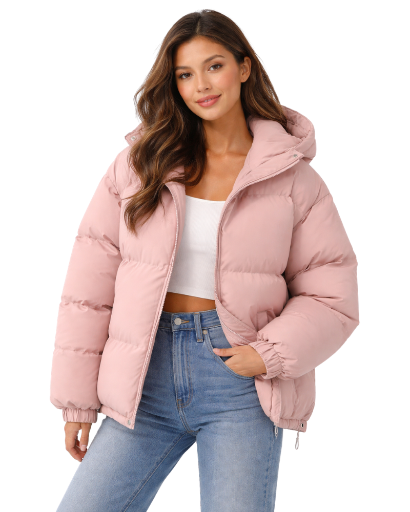 Lilah Women's Lightweight Puffer Jacket – Hooded Zip Winter Coat for Travel