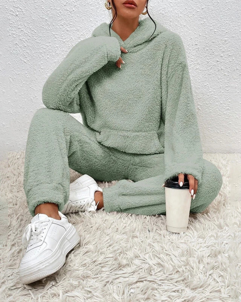 Sloane Women's Fleece Lounge Set – Hooded Winter Pajama Set with Wide Leg Pants