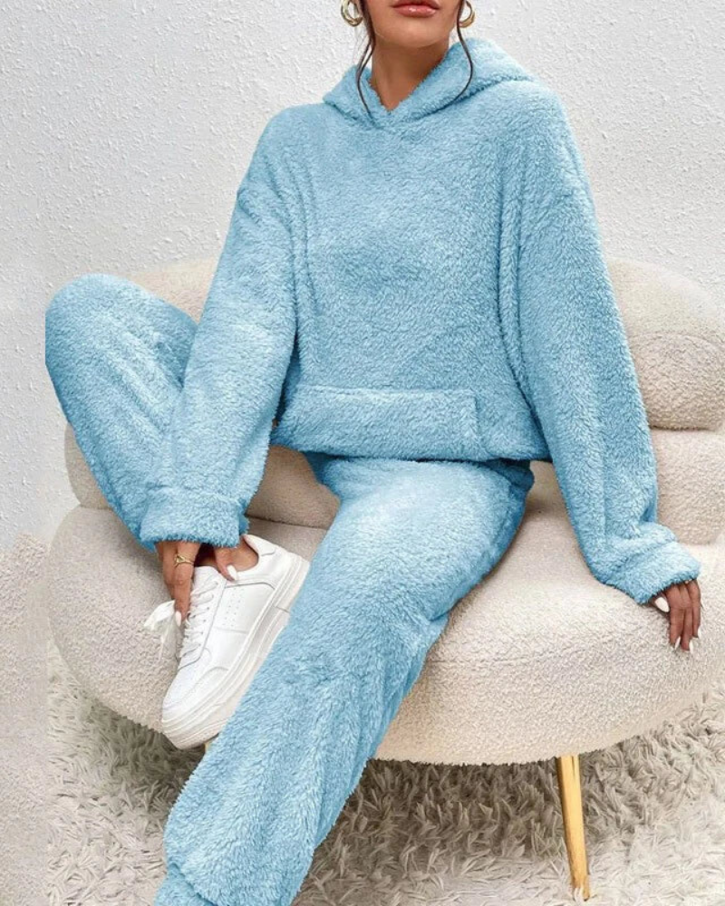 Sloane Women's Fleece Lounge Set – Hooded Winter Pajama Set with Wide Leg Pants