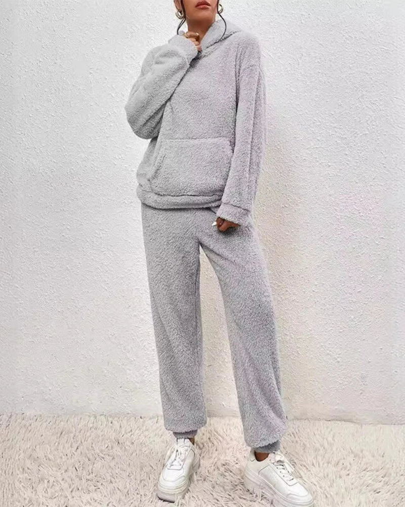 Sloane Women's Fleece Lounge Set – Hooded Winter Pajama Set with Wide Leg Pants