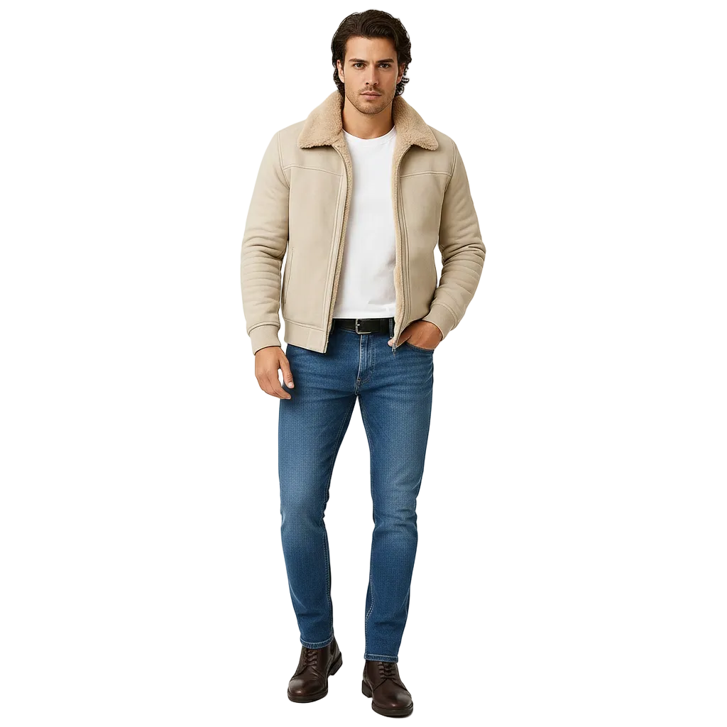 Michael Men's Fur Collar Jacket – Zip-Up Slim Fit Elegant Everyday Coat