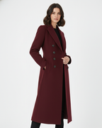 Vian Women's Long Wool Blend Coat – Burgundy Double-Breasted Winter Coat