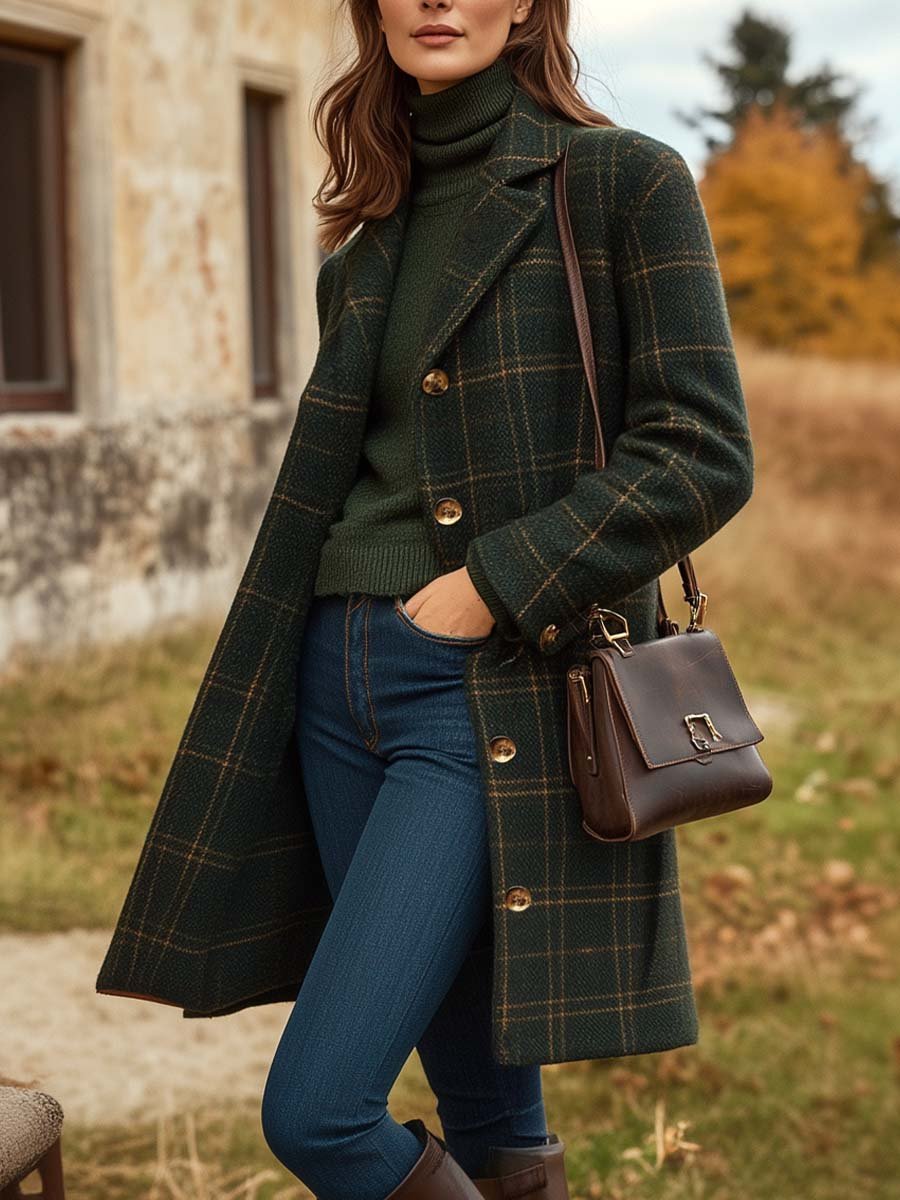 Peyton Women's Plaid Wool Coat – Long Fitted Button Winter Coat