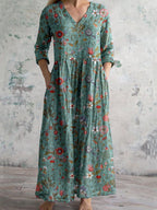 Astrid Women’s Floral Midi Dress – Elegant V-Neck Wedding Guest Summer Dress
