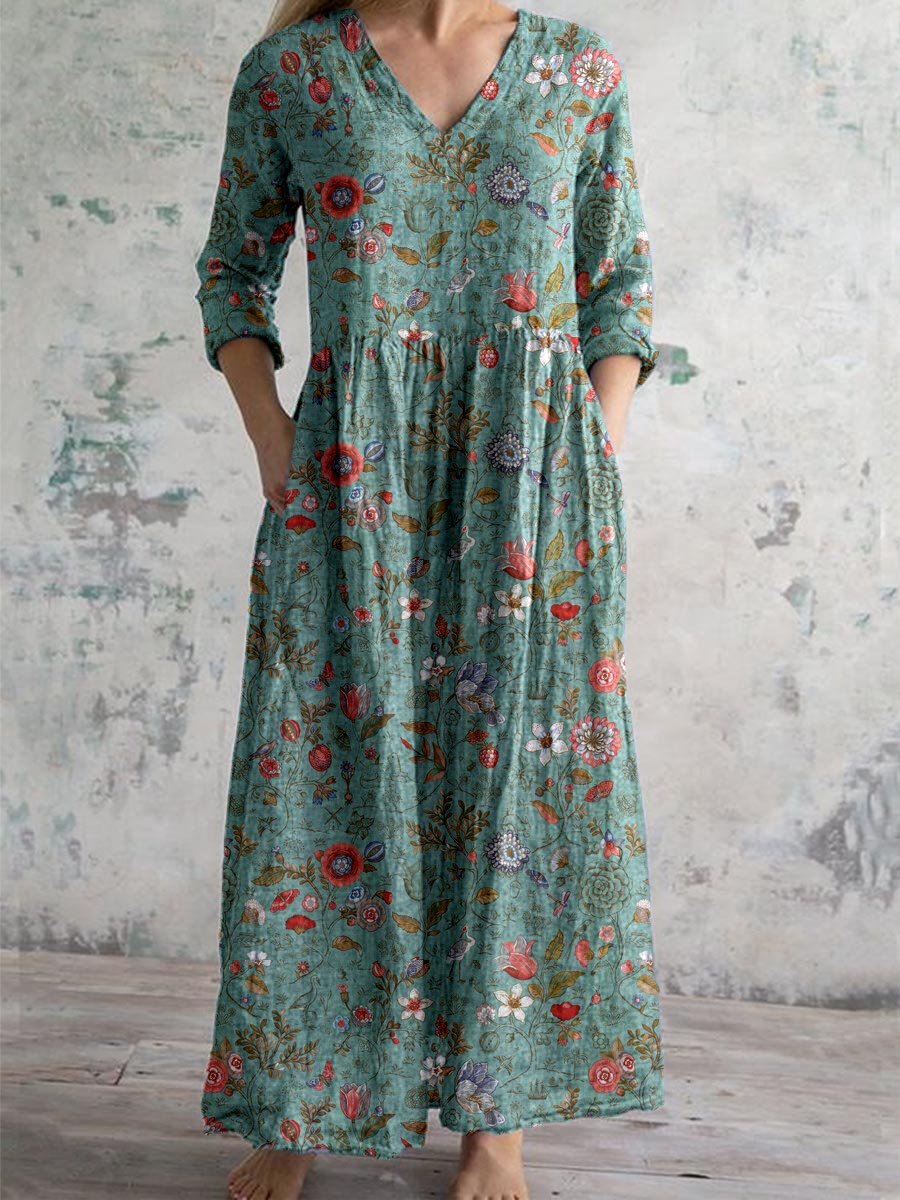Astrid Women’s Floral Midi Dress – Elegant V-Neck Wedding Guest Summer Dress